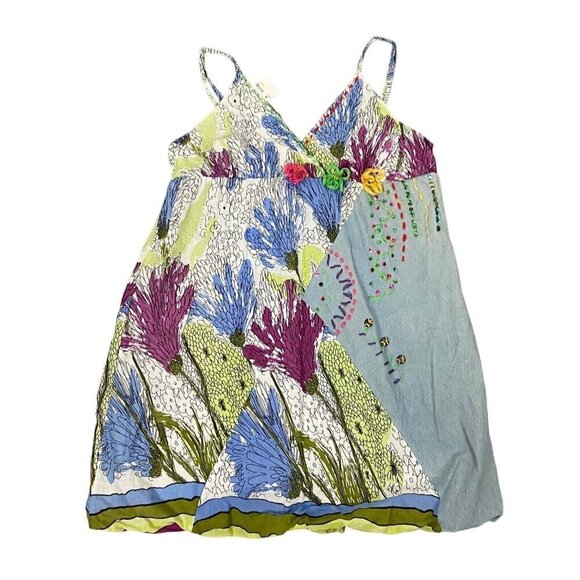 FORLA PARIS Mini Dress NWT Spaghetti Straps Sundress Flowy Multicolor L 65-5 - Picture 2 of 16